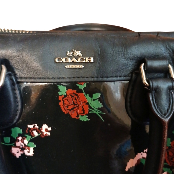 Coach Black Mini Bennet Satchel Floral Print Coated Canvas Crossbody Bag Rare - Picture 5 of 12